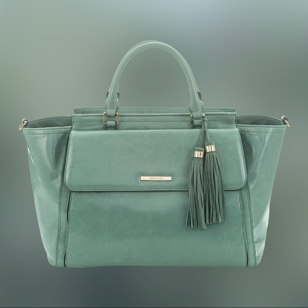 BRAHMIN TAYLOR SATCHEL TEAL EISENHOWER NEW W/ TAGS - Picture 2 of 9